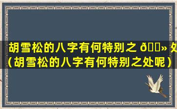 胡雪松的八字有何特别之 🌻 处（胡雪松的八字有何特别之处呢）